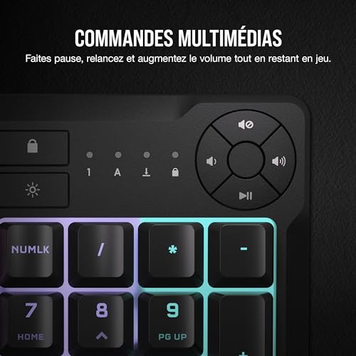 Corsair K55 Core RGB Clavier de Jeu Filaire à Membrane – Commutateurs Réactifs – Résistance Aux éclaboussures – Ten-Zone RGB – Touches Multimédia – Compatible iCUE – AZERTY FR – PC, Mac – Noir – Image 4