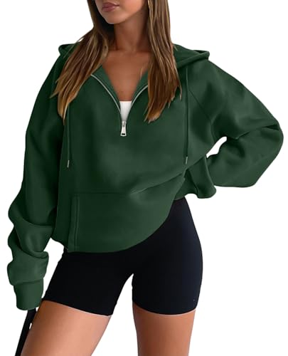 onlypuff Women Half Zipper Pullover Sweatshirt Long Sleeve Hoodies Kangaroo Pocket Fleece Basic Sweater