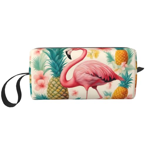 LNNIUK Neceser de viaje con estampado de flamenco y piña, bolsa de maquillaje con cremallera