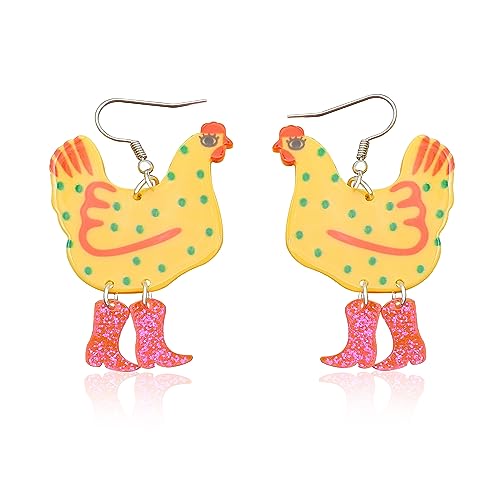 Acrylic Boot Big Chicken Earrings,Funny Colorful Boots Chicken Drop Dangle Earrings,Cock Hen Foot Chicken Earrings for Women Farm Design Lovely Gift