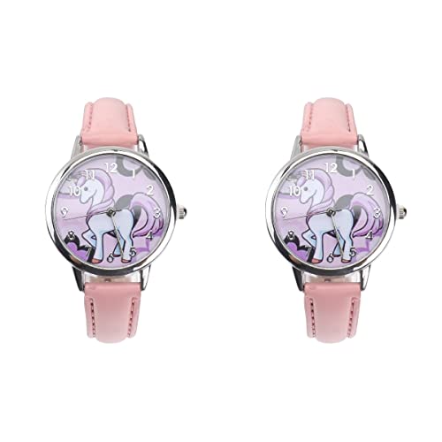 Sosoport 2 Pièces Enfants Montres Mignon Dessin Animé Licorne Adolescents Étudiant Quartz Temps Montre- Bracelet Bracelet en Cuir pour Enfants Garçons Filles Licorne Cadeau D' anniversaire Cover