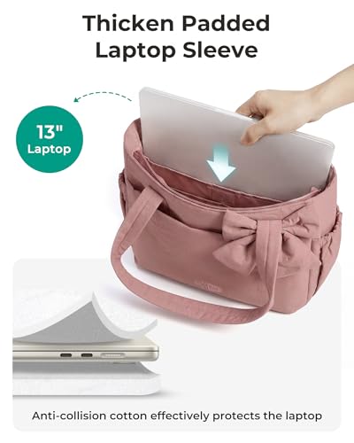 Image of BAGSMART Crush Bow Tote Bag for Women, Puffer Travel Work Yoga Laptop Bag | Large Bow Tote Fits 40oz Tumbler, 15.6 inch Laptop, Yoga Mat Sleeve, Waterproof Pocket, Travel Work Swim Gym Mom Shoulder Handbag