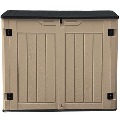 DWVO Outdoor Weather-Resistant Horizontal Storage Shed, 35 Cu Ft Capacity, Lockable and Waterproof, Suitable for Storing Garden Tools, Brown