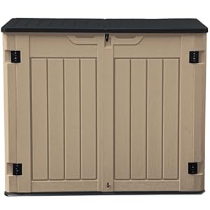 DWVO Outdoor Weather-Resistant Horizontal Storage Shed, 35 Cu Ft Capacity, Lockable and Waterproof, Suitable for Storing Garden Tools, Brown