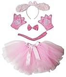 Petitebella Long Ear Dog Headband Bowtie Tail Gloves Tutu 5pc Girl Costume 1-8y (Poodle Pink, 5-8 year)