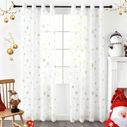 Cortinas navideñas de gasa Youleyar para decoración festiva de ventanas 2