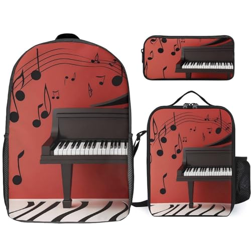 Sac à dos piano 3 pièces avec sac à déjeuner et trousse décontracté