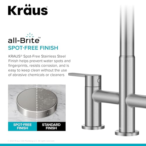 Image of KRAUS Oletto Bridge Kitchen Faucet with Pull-Down Sprayhead in Spot-Free Stainless Steel, KPF-3122SFS