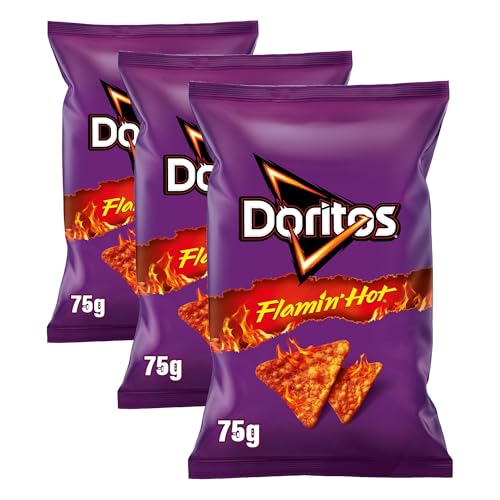 Doritos Flamin Hot, Snack de Maíz Picante, bolsa individual de aperitivo, 75 gr (Paquete de 3)