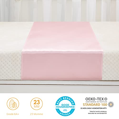 Image of PROMEED 100% Mulberry Silk Bassinet Sleeve for Baby Bald Spots, Preminium 23 Momme Silk Bassinet Half Sheet for Baby Hair Loss (Pink)