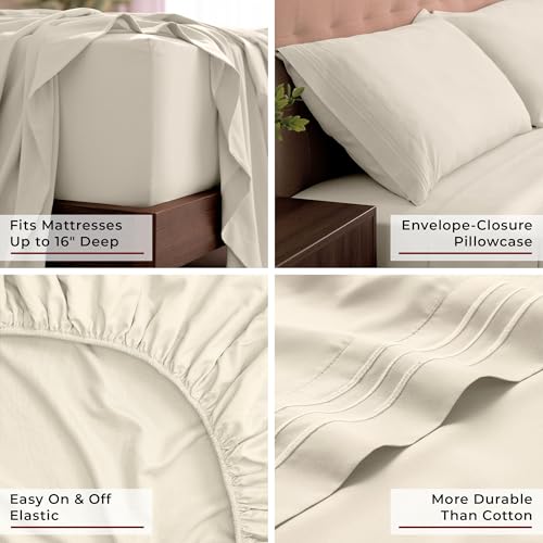Image of Mellanni California King Sheets Set - 4 PC Iconic Collection Bedding - Hotel Luxury, Extra Soft, Cooling Bed Sheets - Wrinkle, Fade, Stain Resistant (Cal King, Golden Ivory)