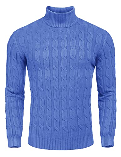 Image of COOFANDY Men's Slim Fit Turtleneck Sweater Casual Twisted Knitted Pullover