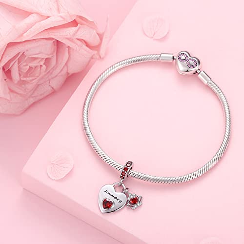MAVTZRE Birthstone Charms for Charms Bracelet: 925 Sterling Silver Heart Dangle Charms for Bracelets and Necklaces, Birthday Mother's Day Christmas Jewelry Gifts For Women.