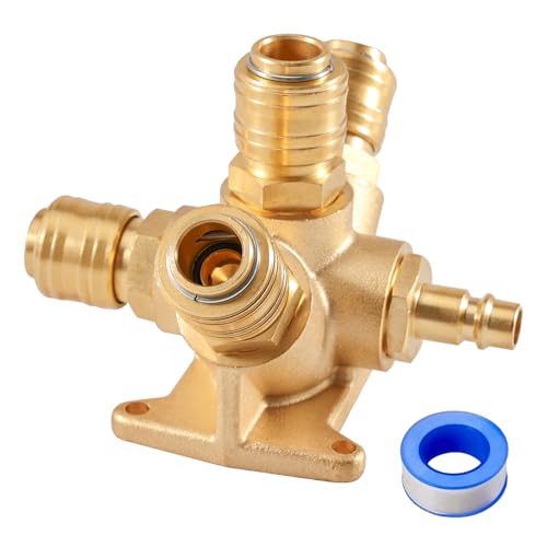 Tulov G1/2" 5 Fach Wanddose Druckluftverteiler mit 1 x 1/2" Stecknippel und 4 x 1/2" NW 7.2 Stecker,Druckluftverteiler,Wanddose Druckluftweiche,Luftweiche für Wandmontage,Pressluft Verteiler Wand