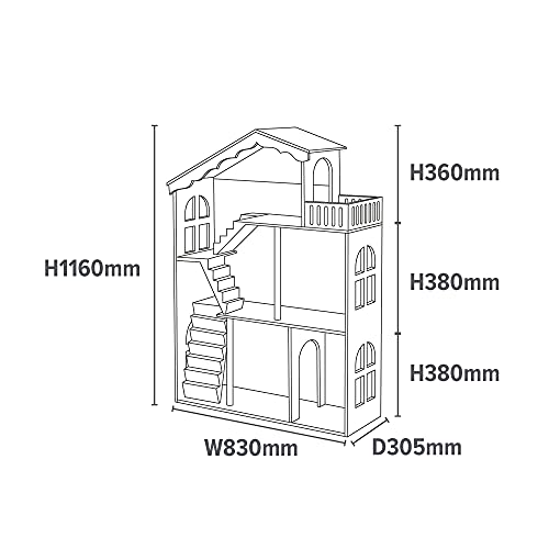 Liberty House Toys Weißes Holz Puppenhaus Bücherregal mit Dach Terrasse Balkon, 116cm H x 83cm W x 30.5cm D – Bild 8