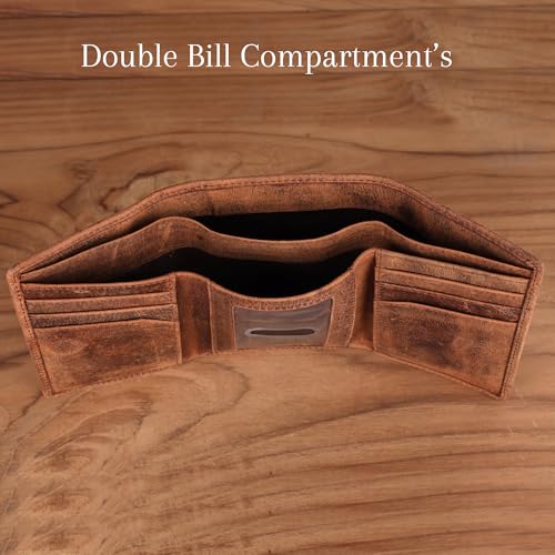 Deer Trifold Wallet for Men – Full Grain Cowhide Leather, RFID Blocking, Handmade Vintage Men’s Leather Wallet, Gift for Dad, Husband, Outdoorsmen4