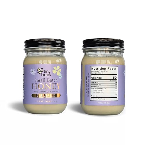 Tiny Bees 16 oz. Creamed Whipped Honey Raw Unfiltered, Premium Spun Honey, Product of USA, Plain