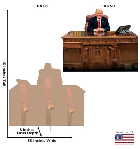 Image of Cardboard People President Trump Sitting Behind The Resolute Desk Life Size Cardboard Cutout Standup