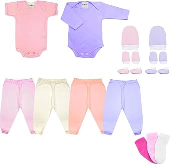 Kit 15 Peças Body Mijão Touca Luva e Meia Roupas Bebê Maternidade Enxoval 100% Algodão Menino Menina Unissex