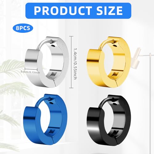 4 Pairs Unisex Hoop Earrings Set – 4 Color Stainless Steel Small Huggie Earrings for Men & Women (Gold, Silver, Black, Blue) | Hypoallergenic Ear Piercing Jewelry2