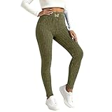 FlekmanArt Winter Leggings for Women Elastic Waist Ribbed Knit Casual Long Pants Cozy Sweaters Tights Soft Warm Lounge Pants（Army Green,X-Large）