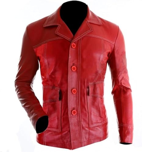Image of Mens MAYHEM Fight Hybrid Brad Retro Biker White Stripes Red White Inspired Fight Club Movie Leather Jacket
