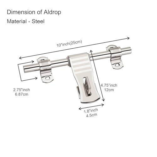 Image of COMPASS D-Cut Stainless Steel Heavy Single Door Fitting Accessories Full Set /Kit (1 Aldrop, 1 Latch, 2 Handles, 1 Tower Bolt and 1 Door Stopper | 10 inch | SS Finish