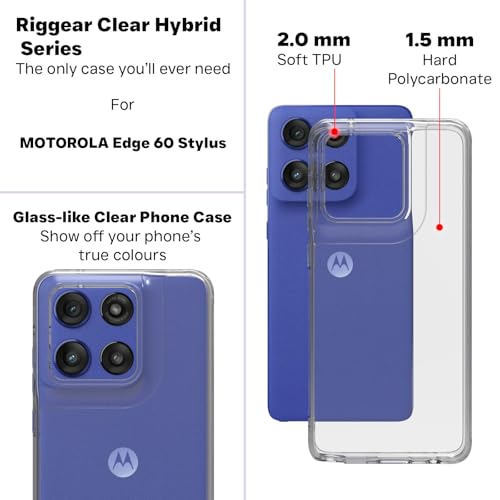 Image of RIGGEAR Shockproof Clear Hybrid Armor Back Cover Case Compatible with Motorola Moto Edge 60 Stylus 5G (Transparent PC and TPU Bumper)