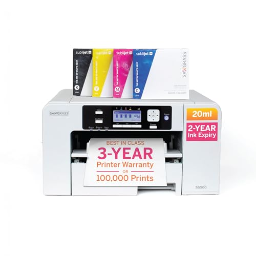 Sawgrass Pacote inicial de impressora de sublimação SG500 | Inclui impressora profissional de sublimação de tinta com tintas SubliJet UHD de 20 ml e papel de sublimação TruePix | Conectividade Wi-Fi |