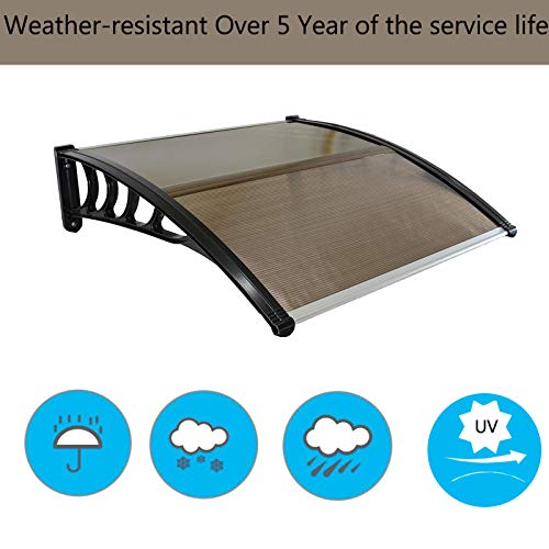 Choies Window Awning Canopy,Polucarbonate Cover Front Door Awnin Patio Door Awnings Canopy Uv Rain Snow Sunlight Protection Hollow Sheet(30" X 40",Brown Canopy/Black Bracket) #TOP2