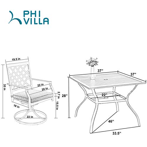 Phi Villa Patio Dining Set Of 5, 1 Square 37" Metal Steel Slat Patio Dining Umbrella Table, 4 Swivel Chairs Furniture Set For Outdoor Garden Lawn Pool Easy To Care Weather Resistant, Classic Black #TOP6