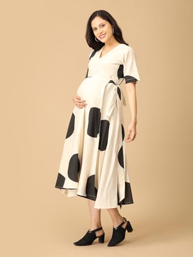 Image of The Mom Store Maternity and Nursing Wrap Dress for New Mom | Pre and Post Pregnancy Wear for Womens | Trendy Stylish Printed Friendly Dresses for Women | Comfortable