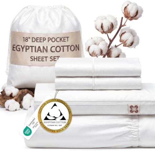 Bedsure PureWoven 100% Giza Egyptian Cotton Queen Sheet, CEA & BV...