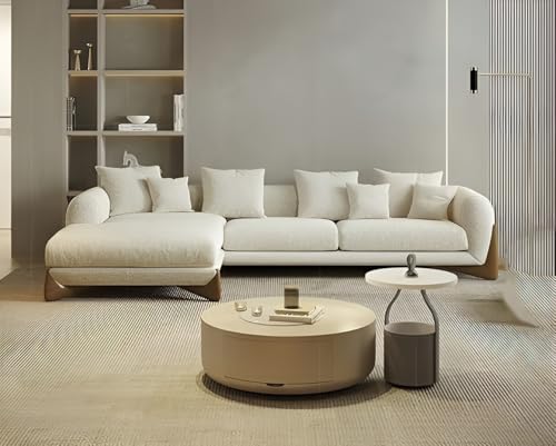 Image of Upholstered 3 Seater Sofa Three Seater Sofa with Wooden Legs for Living Room Hotels & Offices (RHS 4 Seater Beige)