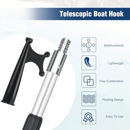 Lineslife Boat Hooks for Docking,4-8ft Telescoping Pole with Hook,Sturdy and Lightweight Push Pole for Boat Accessories - Thumbnail 2
