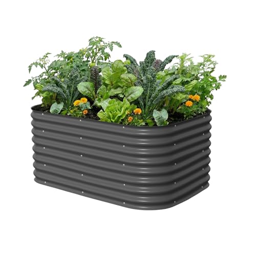 Image of Vego garden 26 inch Extra Tall Raised Garden Bed Kits, 6 in 1 Modular Raised Planter Box for Vegetables Flowers Fruits Oval Metal Raised Garden-Modern Gray