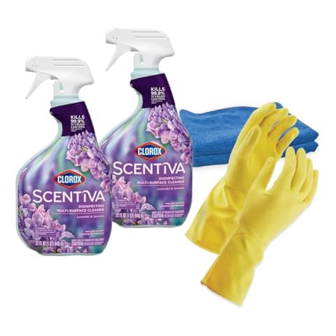 Aserson Multi-Surface Cleaner, Lavender and Jasmine 32 Fl Oz, Pack of 2, Bundle with Latex Gloves and Microfiber Cleaning Cloths Cover