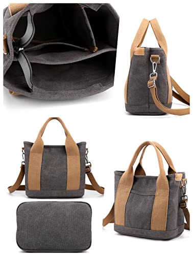Small Satchel Bag Stylish Mini Tote Shoulder Handbag Canvas Hobo Bag Messenger Purse For Women Zipper Organizer Pockets Beautiful Color Canvas Tote Crossbody Bags(Grey) #TOP3