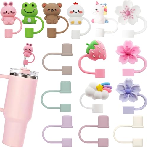 GGDECA 15Pcs Straw Toppers for Stanley Cup Silicone 10mm Straw Cover Cap for Stanley 30 40oz Tumblers Reusable Lid Accessories