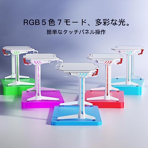 U-POWER ゲーミングデスク [日本メーカー監修] LED 幅140cm×奥行65cm パソコンデスク PCデスク ホワイト