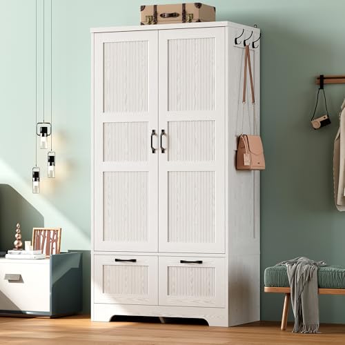 ANCTOR Armoire Wardrobe Closet, 71' H Wooden Clothing Storage Cabinet with 2 Doors and 2 Drawers...