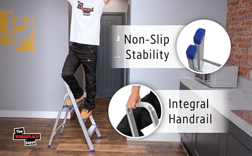 The Workplace Depot 3-Step Aluminium Step Ladder with Anti-Slip Feet & Handrail, 150kg Max Capacity, Lightweight & Easy to Store, Perfect for Kitchen, Office & Household Use((3 Tread)) 3 The Workplace Depot 3-Step Aluminium Step Ladder with Anti-Slip Feet & Handrail, 150kg Max Capacity, Lightweight & Easy to Store, Perfect for Kitchen, Office & Household Use((3 Tread)) - Image 3