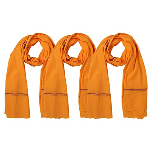 Image of Cotton Skin Friendly Summer Shrink Proof Bath Towel Pure Cotton Gamcha Soft 100% for Men Boys All Purpose Living Handloom (Mustard Pack of 3)