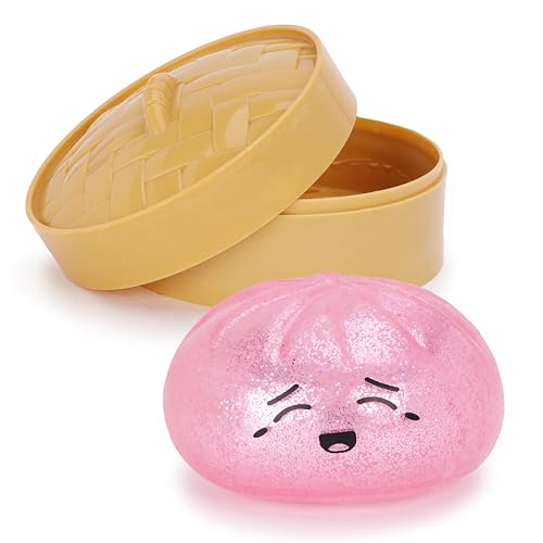 Toyland® Purpurina rosa brinquedo sensorial anti-stress em forma de Bao em caixa a vapor de plástico - brinquedos para apertar para crianças - A partir de 3 anos