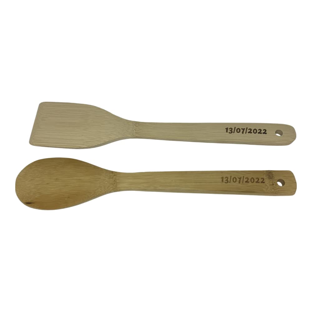 Regalo Grabado - 20 Cuchara y Paleta de bambú Personalizada | Grabado Imborrable | Ideal para Cocina y Eventos | Personalización Disponible | Unidades (20)