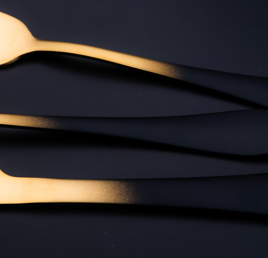 TWEE Silverware Set for 6 Modern 30 Piece Black Flatware Set 18/10 Stainless Steel Unique Black Gradual Change Gold Cutlery Utensils Sets for Home Kitchen Restaurant Tableware Set Mirror Polished