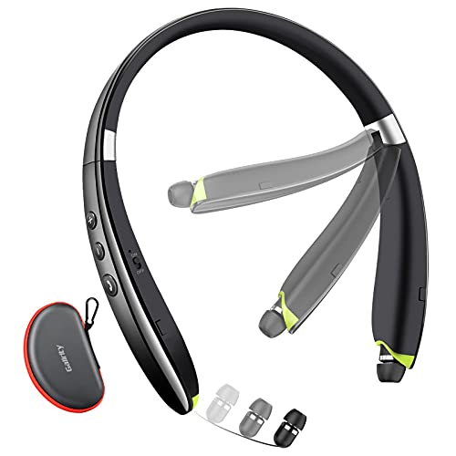 Bluetooth Headphones, Neckband Bluetooth Headset with Retractable Earbuds, 2022 Latest Foldable Wireless Earphones with Mic Noise Cancelling for Running Sports Office (with Carry Case)