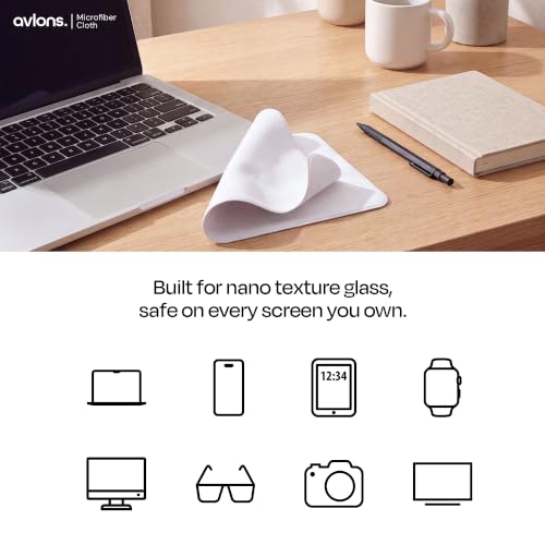 Image of Avlons Premium Gadget Display Polishing Cloth | 0.2 mm Ultra Fine 10 GSM Microfiber, Screen & Lens Cleaning Cloth for Laptop, Mobile, Tablet, Monitor, TV & Camera Lens | Lint Free 4 Reusable Cloth