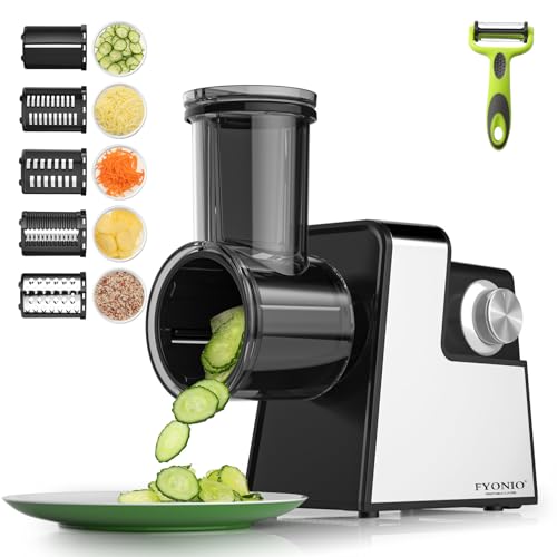 Electric cheese grater 5-in-1 with stainless steel blades