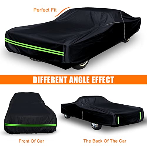 Image of Waterproof Car Cover Compatible with Chevrolet El Camino 1968-1972, 300D with Inner Cotton Liner All Weather Classic Car Covers with Zipper Door Reflective Strips Lock for Snow Rain Dust